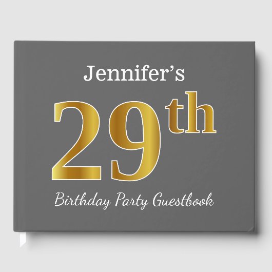 Grijs, Faux Gold 29e verjaardag Partij + Eigen naa Gastenboek (Voorkant)