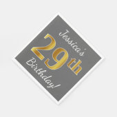 Grijs, Faux Gold 29th Birthday + Aangepaste naam Servet (Hoek)