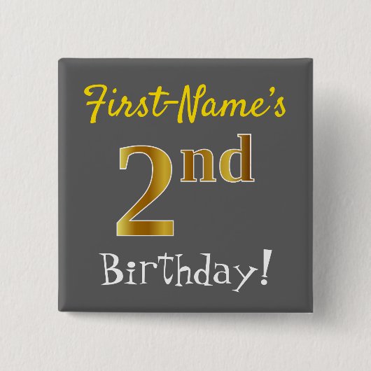 Grijs, Faux Gold 2e verjaardag, met aangepaste naa Vierkante Button 5,1 Cm (Voorkant)