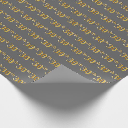 Grijs, Faux Gold 30ste (dertigste) Evenement Cadeaupapier (Hoek)