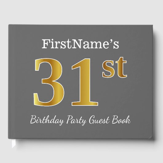 Grijs, Faux Gold 31e verjaardag Partij + Eigen naa Gastenboek (Voorkant)