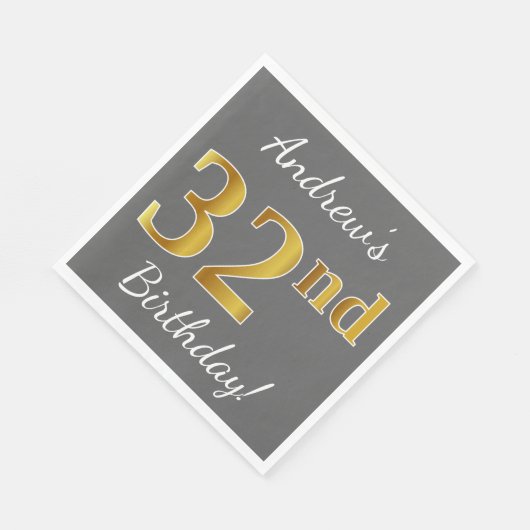 Grijs, Faux Gold 32e verjaardag + Eigen naam Servet (Hoek)