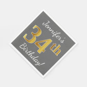 Grijs, Faux Gold 34th Birthday + Eigen naam Servet (Hoek)