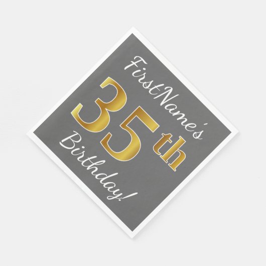 Grijs, Faux Gold 35e verjaardag + aangepaste naam Servetten (Hoek)