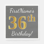 Grijs, Faux Gold 36e verjaardag + aangepaste naam Servet (Voorkant)