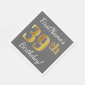 Grijs, Faux Gold 39th Birthday + Eigen naam Servet (Hoek)