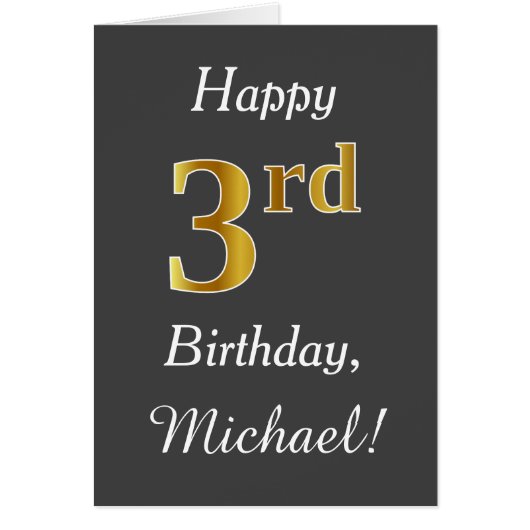 Grijs, Faux Gold 3de verjaardag + Eigen naam (Voorkant)