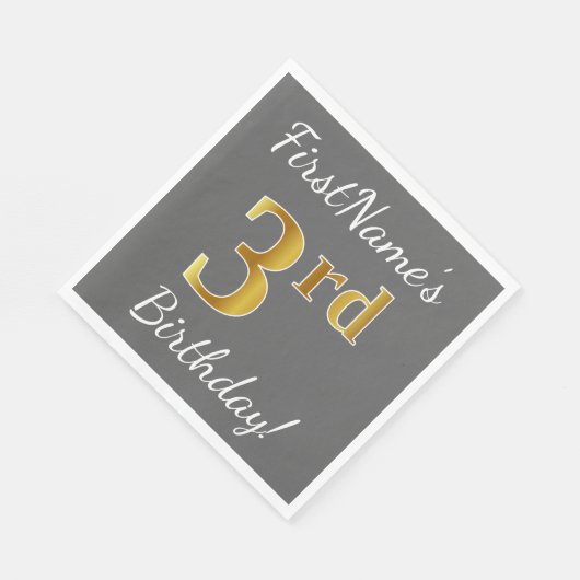 Grijs, Faux Gold 3de verjaardag + Eigen naam Servetten (Hoek)