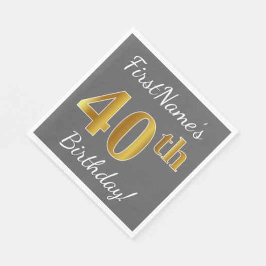 Grijs, Faux Gold 40e verjaardag + Aangepaste naam Servetten (Hoek)