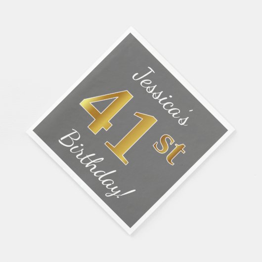 Grijs, Faux Gold 41ste verjaardag + aangepaste naa Servet (Hoek)