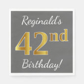 Grijs, Faux Gold 42e verjaardag + Eigen naam Servet (Voorkant)