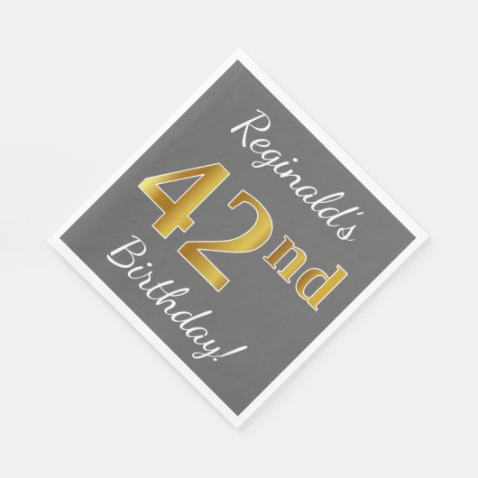 Grijs, Faux Gold 42e verjaardag + Eigen naam Servet (Hoek)