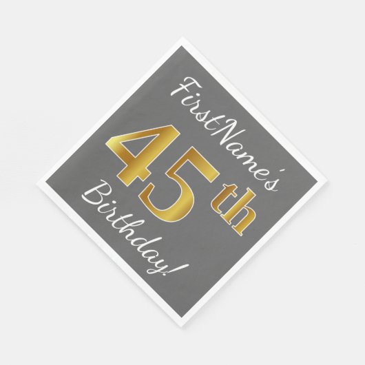 Grijs, Faux Gold 45th Birthday + Eigen naam Servetten (Hoek)