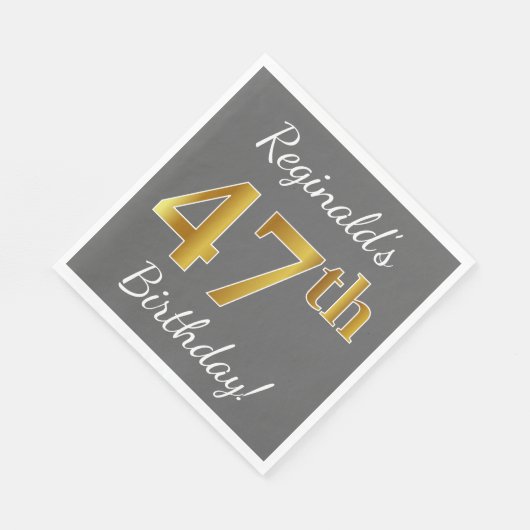 Grijs, Faux Gold 47th Birthday + Eigen naam Servet (Hoek)