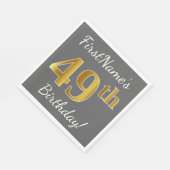 Grijs, Faux Gold 49th Birthday + Eigen naam Servet (Hoek)