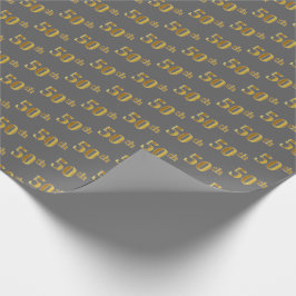Grijs, Faux Gold 50ste (vijftigste) Evenement Cadeaupapier