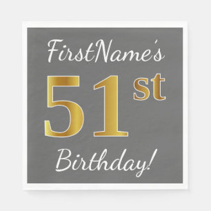 Grijs, Faux Gold 51e verjaardag + Aangepaste naam Servet