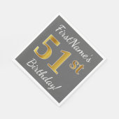 Grijs, Faux Gold 51e verjaardag + Aangepaste naam Servet (Hoek)