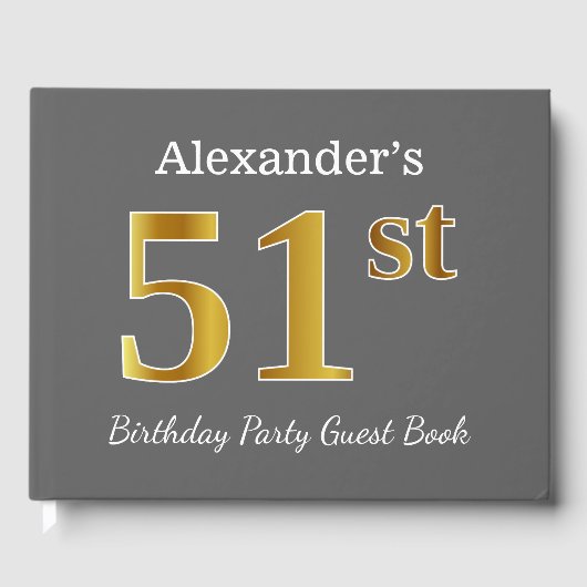 Grijs, Faux Gold 51e verjaardag Partij + Eigen naa Gastenboek (Voorkant)
