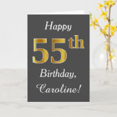 Grijs, Faux Gold 55th Birthday + Eigen naam Kaart (Gele Bloem)