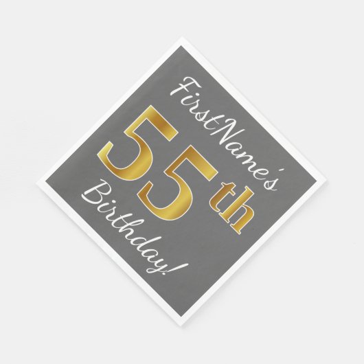 Grijs, Faux Gold 55th Birthday + Eigen naam Servetten (Hoek)