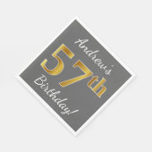 Grijs, Faux Gold 57th Birthday + Eigen naam Servet (Hoek)