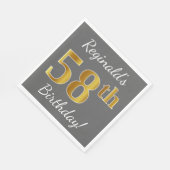 Grijs, Faux Gold 58th Birthday + Eigen naam Servet (Hoek)