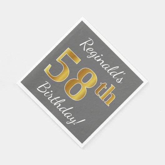 Grijs, Faux Gold 58th Birthday + Eigen naam Servet (Hoek)