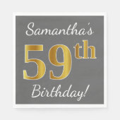 Grijs, Faux Gold 59th Birthday + Aangepaste naam Servet (Voorkant)