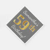 Grijs, Faux Gold 59th Birthday + Aangepaste naam Servet (Hoek)