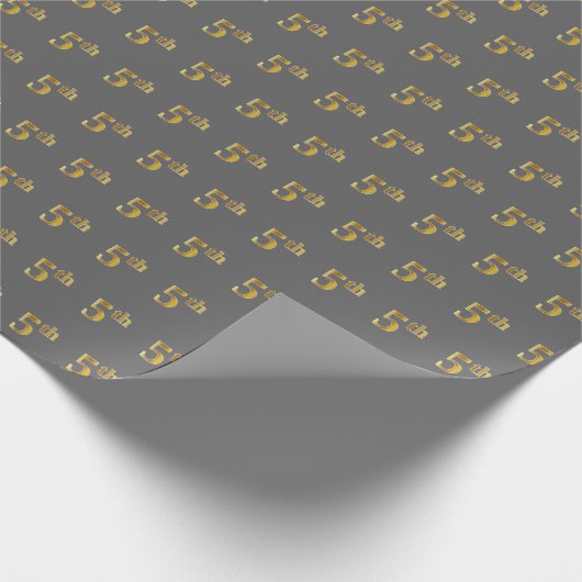Grijs, Faux Gold 5th (5e) Event Wrapping Paper Cadeaupapier (Hoek)