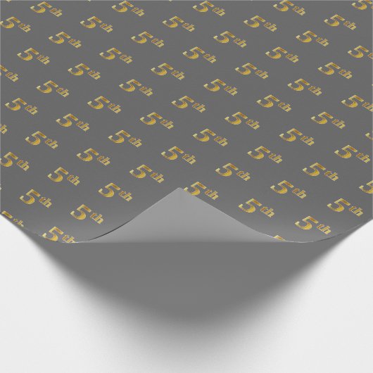 Grijs, Faux Gold 5th (5e) Event Wrapping Paper Cadeaupapier (Hoek)