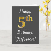 Grijs, Faux Gold 5th Birthday + Eigen naam Kaart (Gele Bloem)