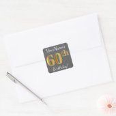 Grijs, Faux Gold 60th Birthday + Aangepaste naam Vierkante Sticker (Envelop)