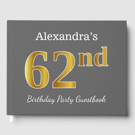 Grijs, Faux Gold 62e verjaardag Partij + Eigen naa Gastenboek (Voorkant)