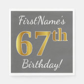 Grijs, Faux Gold 67e verjaardag + aangepaste naam Servetten (Voorkant)