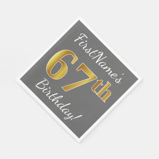 Grijs, Faux Gold 67e verjaardag + aangepaste naam Servetten (Hoek)