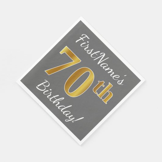 Grijs, Faux Gold 70e verjaardag + Aangepaste naam Servetten (Hoek)