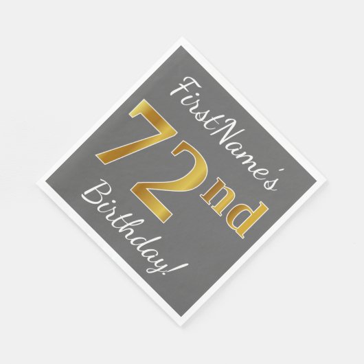 Grijs, Faux Gold 72e verjaardag + Aangepaste naam Servetten (Hoek)