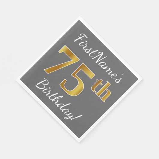 Grijs, Faux Gold 75e verjaardag + aangepaste naam Servetten (Hoek)