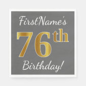 Grijs, Faux Gold 76e verjaardag + aangepaste naam Servet (Voorkant)