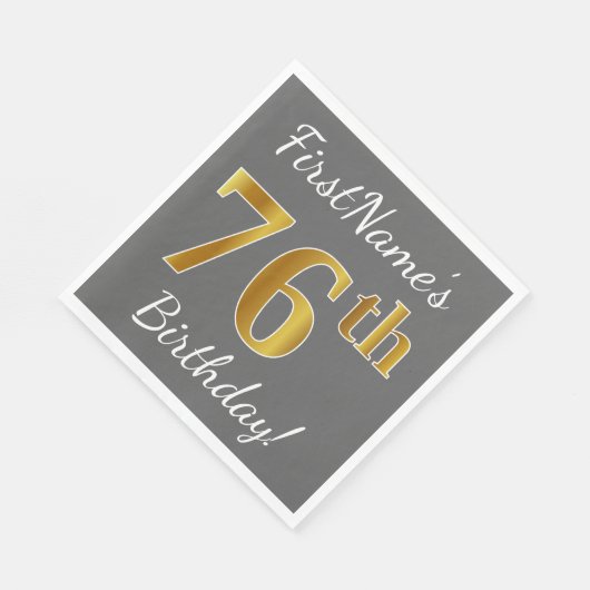 Grijs, Faux Gold 76e verjaardag + aangepaste naam Servet (Hoek)