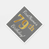 Grijs, Faux Gold 79th Birthday + Aangepaste naam Servet (Hoek)