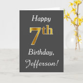 Grijs, Faux Gold 7th Birthday + Eigen naam Kaart (Gele Bloem)