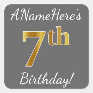 Grijs, Faux Gold 7th Birthday + Eigen naam sticker