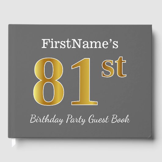 Grijs, Faux Gold 81e verjaardag Partij + Eigen naa Gastenboek (Voorkant)