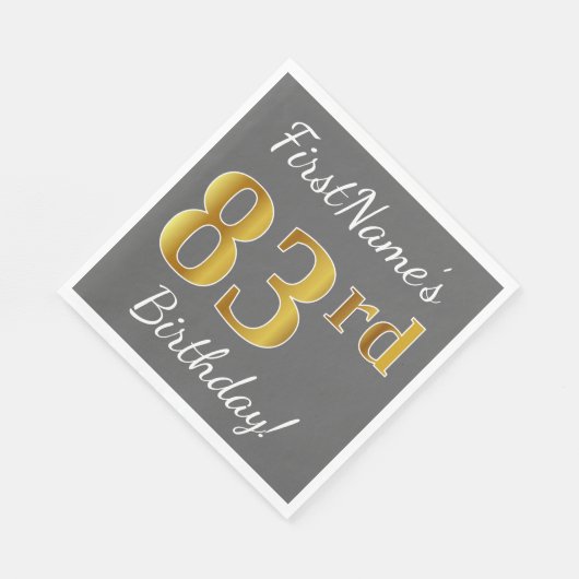 Grijs, Faux Gold 83e verjaardag + Aangepaste naam Servetten (Hoek)
