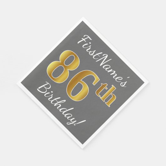 Grijs, Faux Gold 86th Birthday + Aangepaste naam Servetten (Hoek)