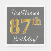 Grijs, Faux Gold 87e verjaardag + aangepaste naam Servetten (Voorkant)