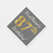 Grijs, Faux Gold 87e verjaardag + aangepaste naam Servetten (Hoek)